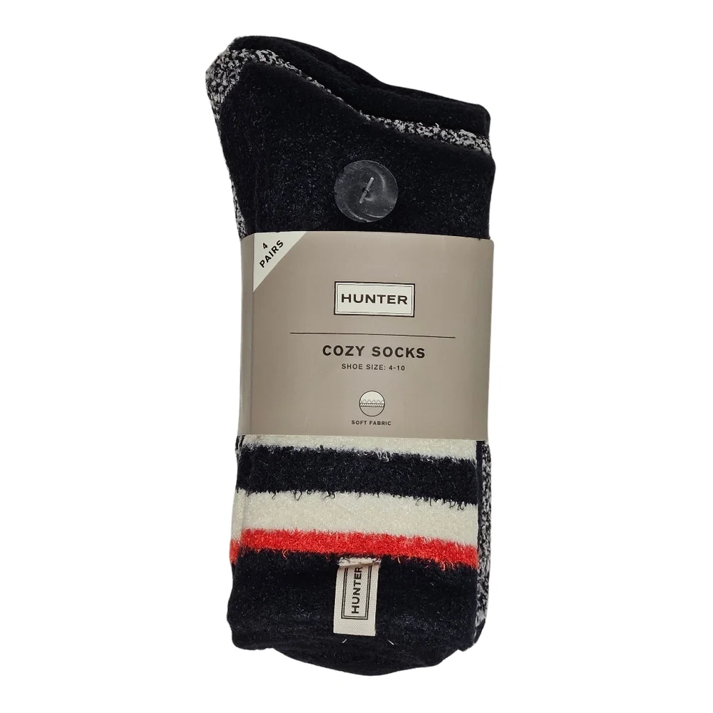 Hunter Socks Black Multi Women's Cozy Socks 4 Pairs Gift Classic Preppy Winter